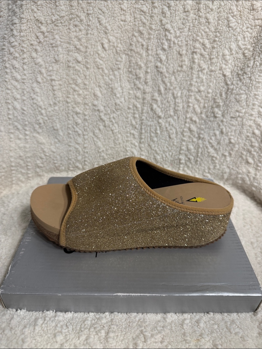 Volatile Glitter Slide Mules in Gold/Champaigne